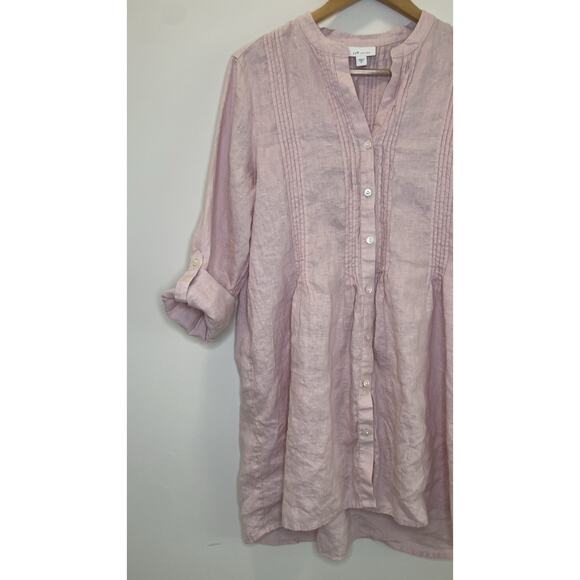 J Jill Love Linen Dress Womens M Tunic Dress Button Up Pintuck Beachy Blush Pink - Picture 5 of 8